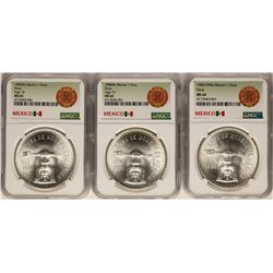 Lot of (3) 1980Mo Mexico 1 Onza Silver Coins NGC MS64