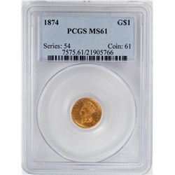 1874 $1 Indian Princess Head Gold Dollar Coin PCGS MS61