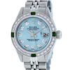 Image 1 : Rolex Ladies Stainless Steel Sky Blue Diamond & Emerald Datejust Wristwatch
