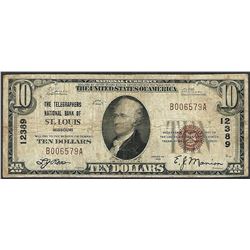 1929 $10 Telegraphers NB of St. Louis, MO CH# 12389 National Currency Note