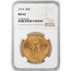 Image 1 : 1914 $20 St. Gaudens Double Eagle Gold Coin NGC MS62