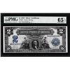 Image 1 : 1899 $2 Mini-Porthole Silver Certificate Note Fr.255 PMG Gem Uncirculated 65EPQ