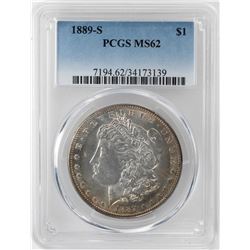 1889-S $1 Morgan Silver Dollar Coin PCGS MS62