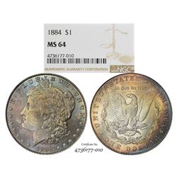 1884 $1 Morgan Silver Dollar Coin NGC MS64 Amazing Toning