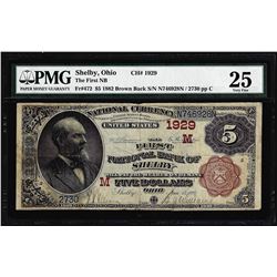 1882 BB $5 Shelby, Ohio CH#1929 National Currency Note PMG Very Fine 25