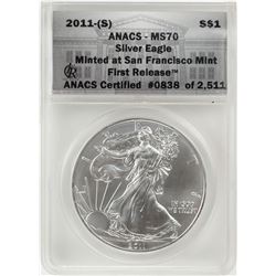 2011-S $1 American Silver Eagle Coin ANACS MS70 First Release