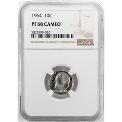 1964 Proof Roosevelt Dime Coin NGC PF68 Cameo