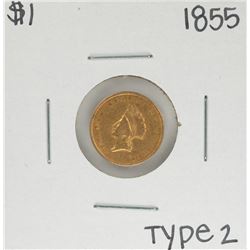1855 Type 2 $1 Indian Princess Head Gold Dollar Coin