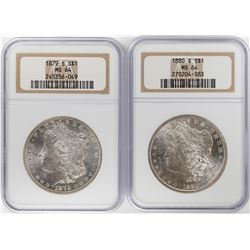 Lot of 1879-S & 1880-S $1 Morgan Silver Dollar Coins NGC MS64