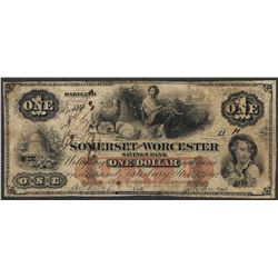 1862 $1 The Somerset and Worcester Savings Bank Maryland Obsolete Note