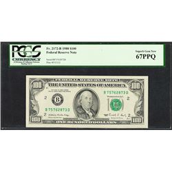 1988 $100 Federal Reserve Note New York Fr.2172-B PCGS Superb Gem New 67PPQ