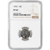 Image 1 : 1953 Proof Roosevelt Dime Coin NGC PF67