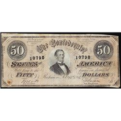 1864 $50 Confederate States of America Note