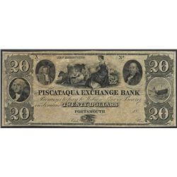 1800's $20 The Piscataqua Exchange Bank Portsmouth, New Hampshire Obsolete Note