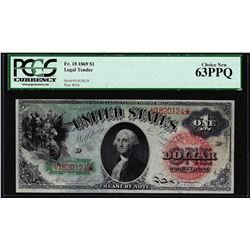 1869 $1 Rainbow Legal Tender Note Fr.18 PCGS Choice New 63PPQ
