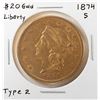 Image 1 : 1874-S $20 Liberty Head Double Eagle Gold Coin