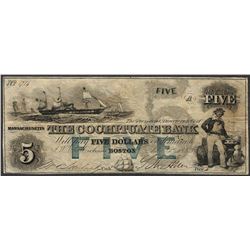 1853 $5 The Cochituate Bank Boston, MA Obsolete Note