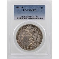 1881-S $1 Morgan Silver Dollar Coin PCGS MS63 NICE TONING