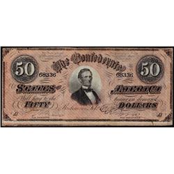 1864 $50 Confederate States of America Note