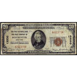 1929 $20 First NB of Rochester, NY CH# 13330 National Currency Note