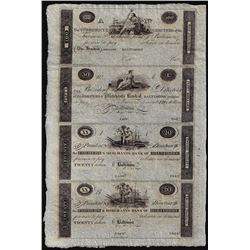 Uncut Sheet of 1800's $20/20/50/100 Farmer's & Merchants Bank Baltimore Obsolete Notes