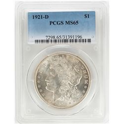 1921-D $1 Morgan Silver Dollar Coin PCGS MS65