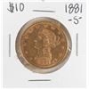 Image 1 : 1881-S $10 Liberty Head Eagle Gold Coin