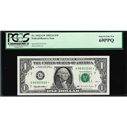 Fancy Serial # 1995 $1 Federal Reserve STAR Note Fr.1922-G* PCGS Superb Gem New 69PPQ