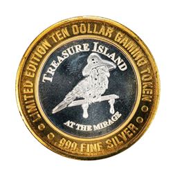 .999 Silver Treasure Island Las Vegas $10 Casino Gaming Token Limited Edition