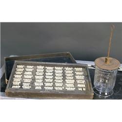 1 Lot  2 items; Sample teeth in show-case, glass Beater