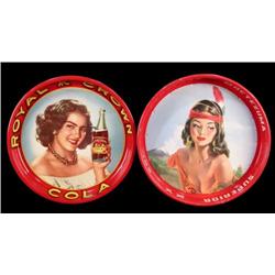 2 Mexican girly beverage serving trays lithographed tin