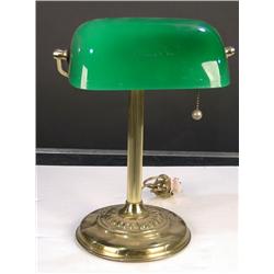 Brass desk lamp with green shade