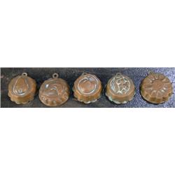 Lot of 5 copper butter molds