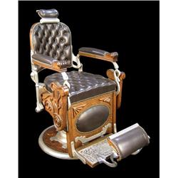 Restored  Oak "Koken" Barber Chair -  Brown Leather