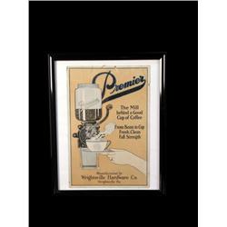 Premier  Coffee Mill adv under glass   circa 1910