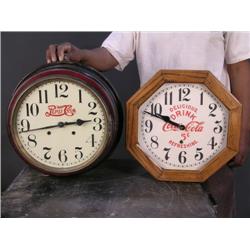 Lot of 2 old clocks  1 marked "Pepsi-Cola" & 1 " Coke"