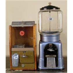Lot of 2 gumball machines  1 blue & 1 wooden