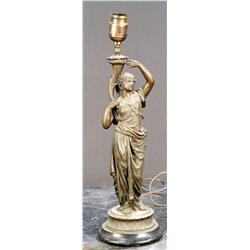 Bronze Lamp Lady Figure on Marble Base  1910