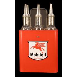 "Mobil Oil"  service station metal stand w/ 8 bottles