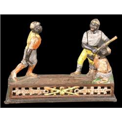 Early cast-iron bank,  "Baseball"  pitcher/ catcher