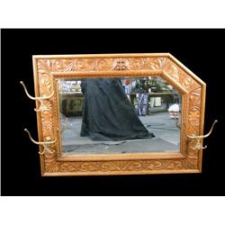 Heavily Carved Entry Mirror w/ Lg Brass Hooks