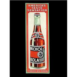 Bottle shaped  Nichol-Kola  tin sign   8 x 36 "