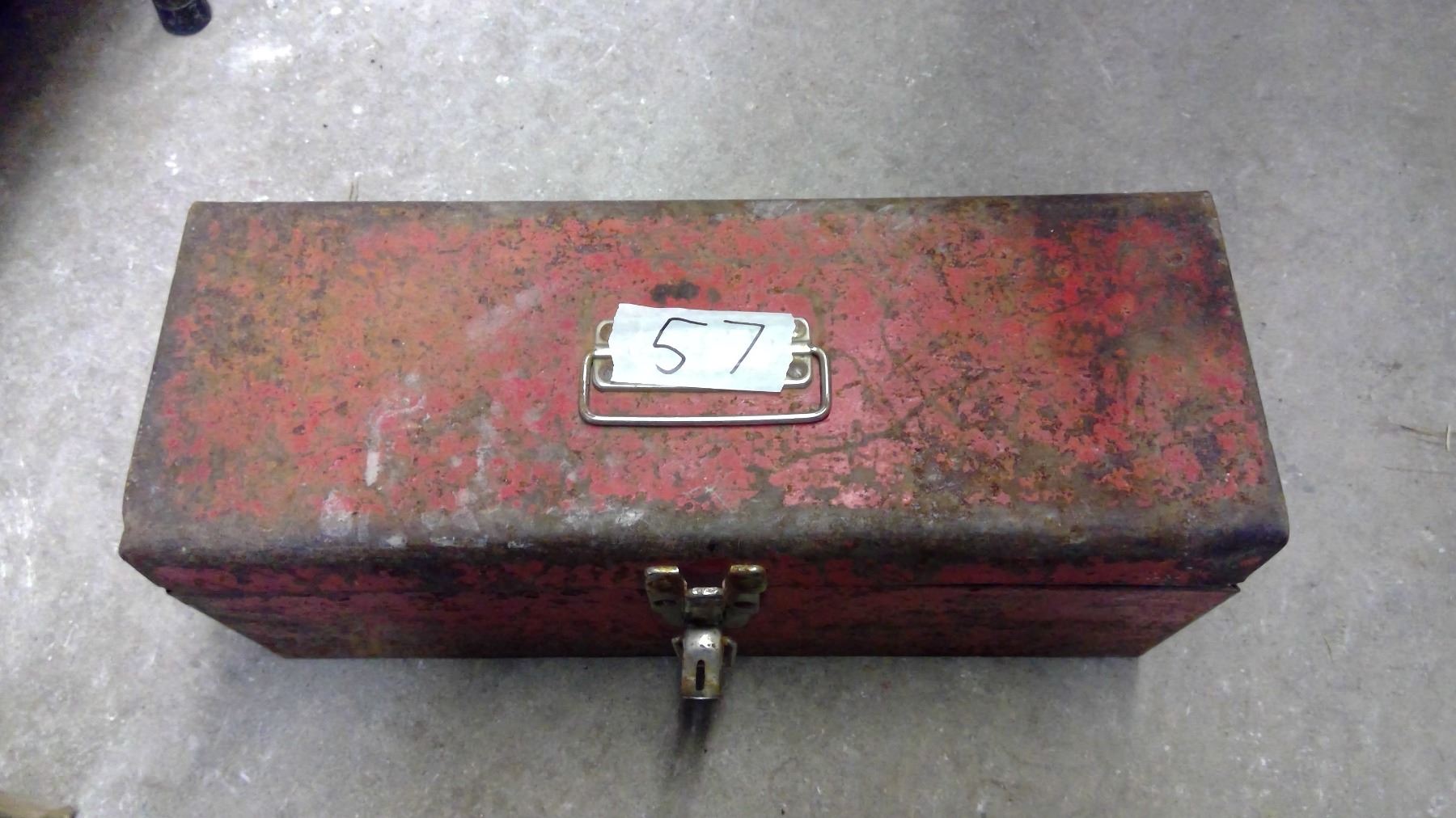 TOOL BOX & BOX OF TOOLS (HAMMERS, WRENCHES, ETC)