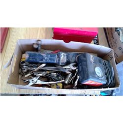 LOT OF WRENCHES, RECEIVER, PORTABLE COMPRESSOR, ETC