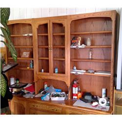 OAK OFFICE SHELVING UNIT (MISSING GLASS) 98"H, 97.5"W, 23"D