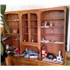 Image 1 : OAK OFFICE SHELVING UNIT (MISSING GLASS) 98"H, 97.5"W, 23"D