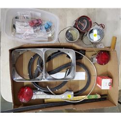 LOT OF VEHICLE GUAGES, CHROME, WEATHER STRIPPING