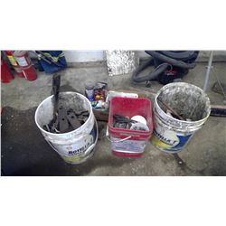 3 Pails of Miscellaneous Nuts, Bolts, Parts & Cleaners