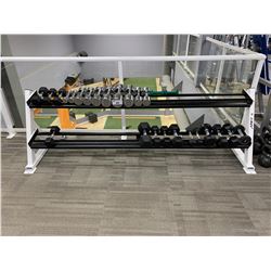 ASSORTED DUMBBELLS & WHITE APEX WEIGHT RACK