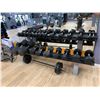 Image 1 : ASSORTED DUMBBELLS, BARBELL & GREY WEIGHT RACK